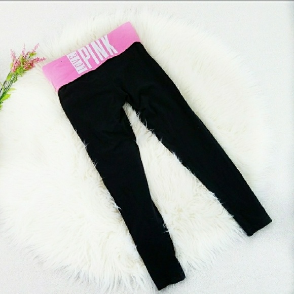 PINK Victoria's Secret Pants - VICTORIA'S SECRET PINK Black Pink Yoga Crop